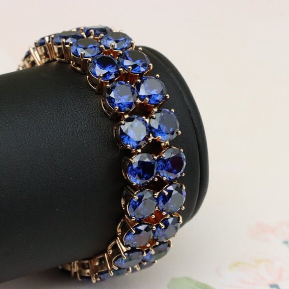 "Double Row Blue Stone Rose Gold Bracelet with Bold Glam Look, XPBL0823 - Picture 1 of 12